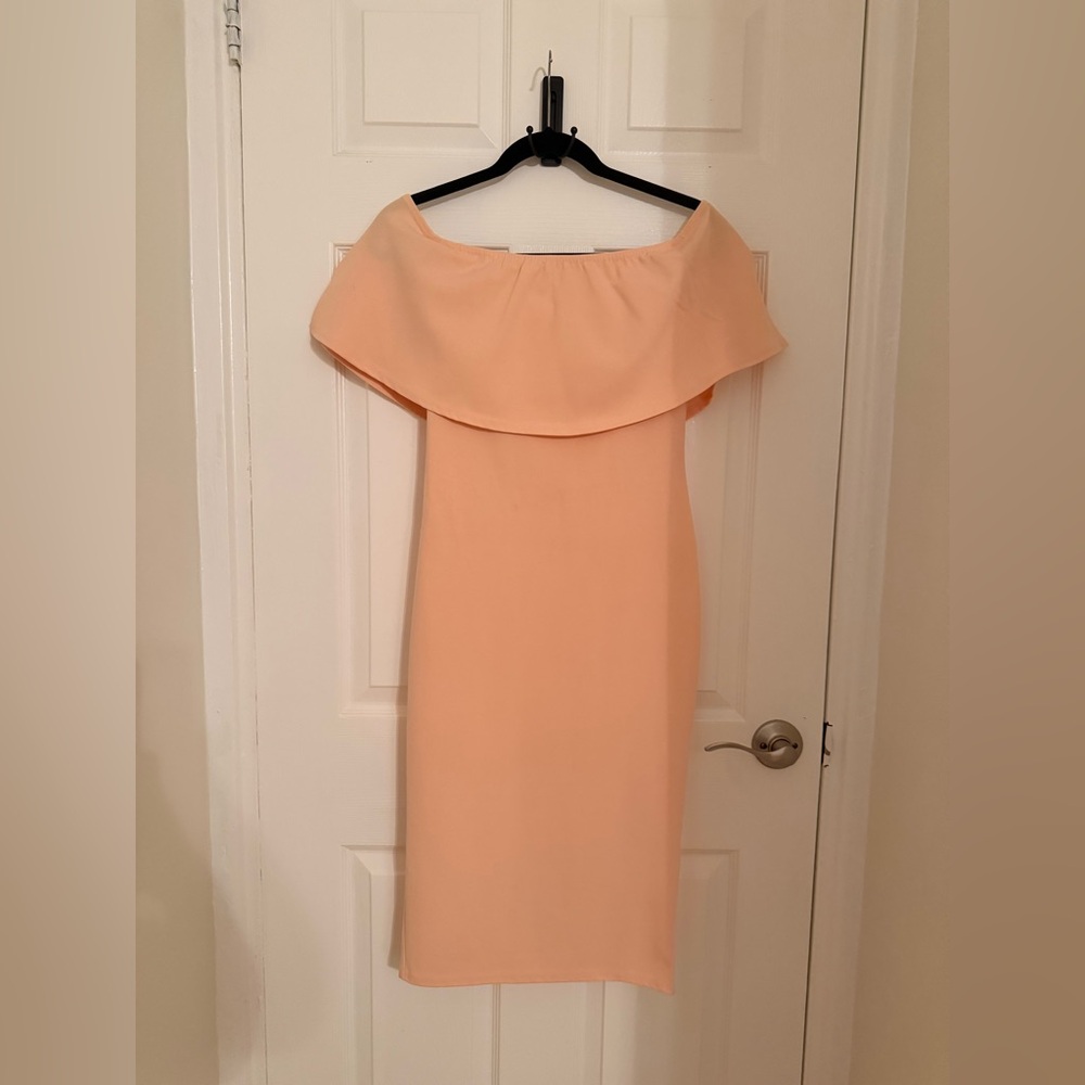 PrettyLittleThing Strapless Peach Dress